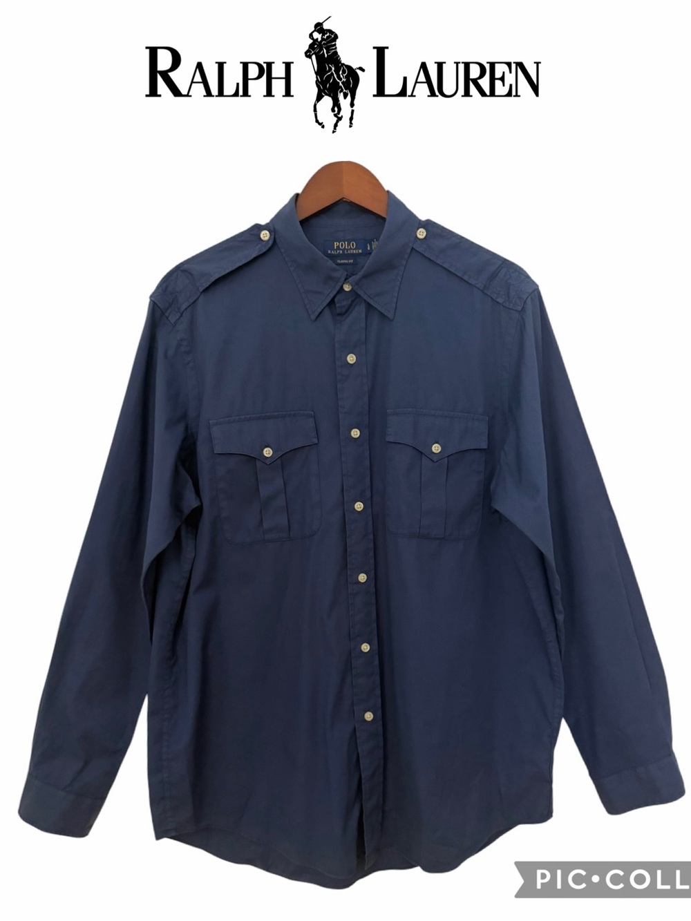 Polo Ralph Lauren Classic Fit military style long sleeve shirt navy blue size L